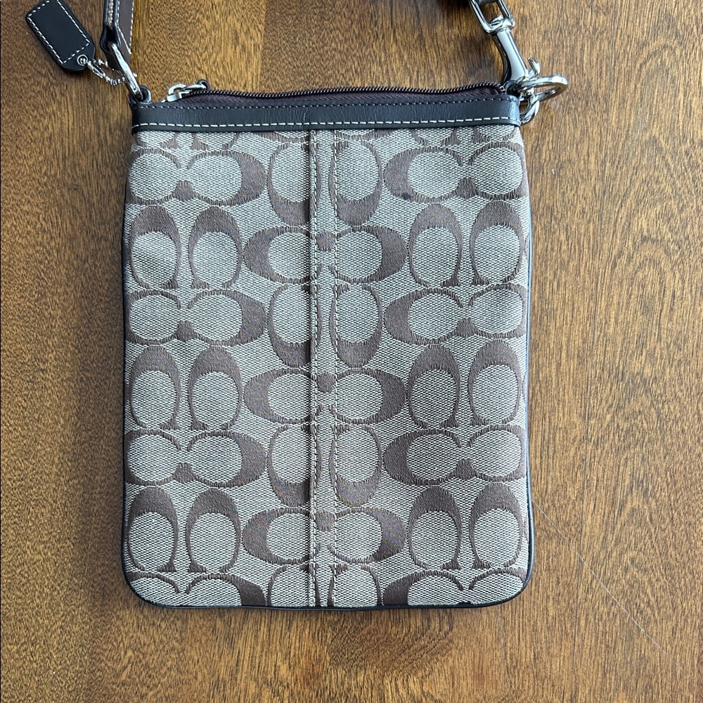 Coach Signature Tan and Brown Messenger Bag - Picture 3 of 4